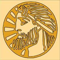 Profile view of bearded sun god, Amrulon